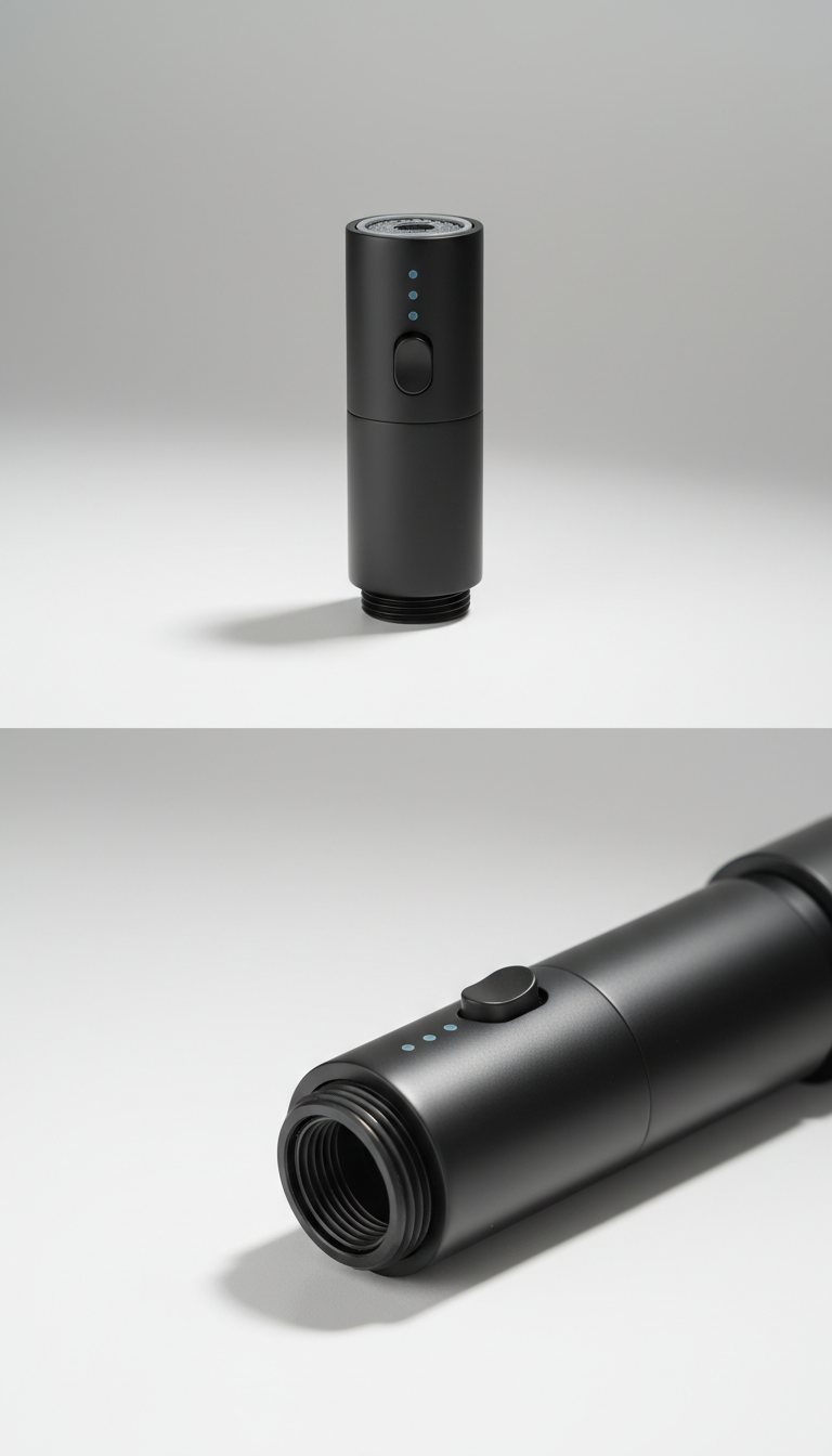 Matte black faucet attachment with minimalist silhouette