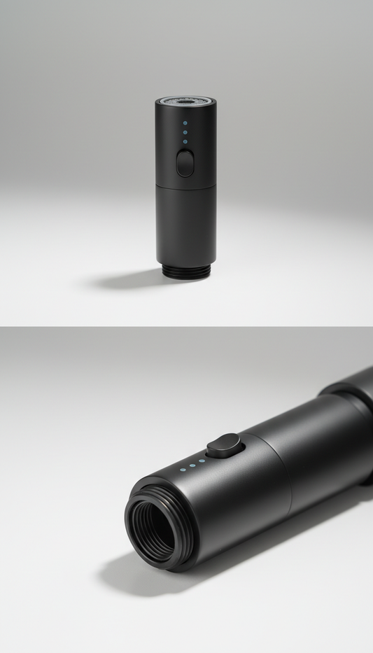 Matte black faucet attachment with minimalist silhouette
